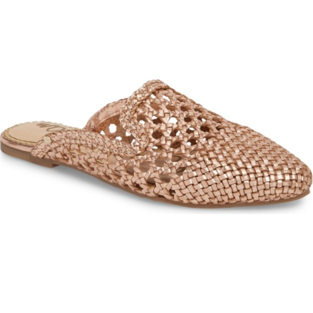 Sam Edelman Rose Gold Woven Leather Mule Flats